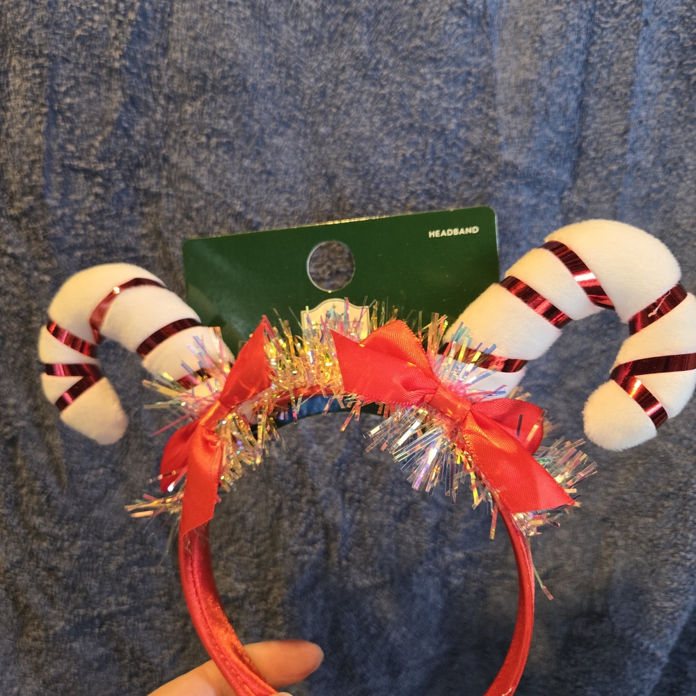 Festive Candy Cane Headband with Red Bow